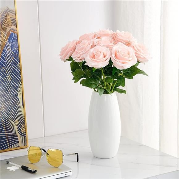 Artificial Rose 10pcs Open Flower Bouquet Faux Rose Stems Wedding Arrangement - Picture 6 of 6